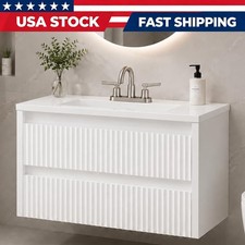 24" Wall Mounted Floating Bathroom Vanity 2 Drawer PVC Cabinet 4" or 8" 3-Hole