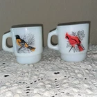 Vtg White Milk Glass Anchor Hocking Cardinal & Fire King Cardinal & Oriole Cups