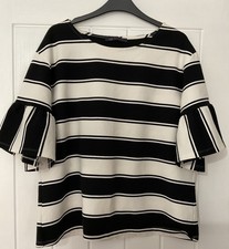 M&S Size 16 Black & White Stripe Relaxed Boxy Fit T Shirt Top Short Sleeve VGC