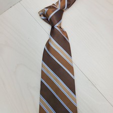 Club Room Mens Brown Blue Striped Silk Necktie Made in USA Ivy League Preppy
