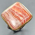 Handmade 30 ct+ Natural Rhodochrosite Ring 925 Sterling Silver Size 7.5 /R440785