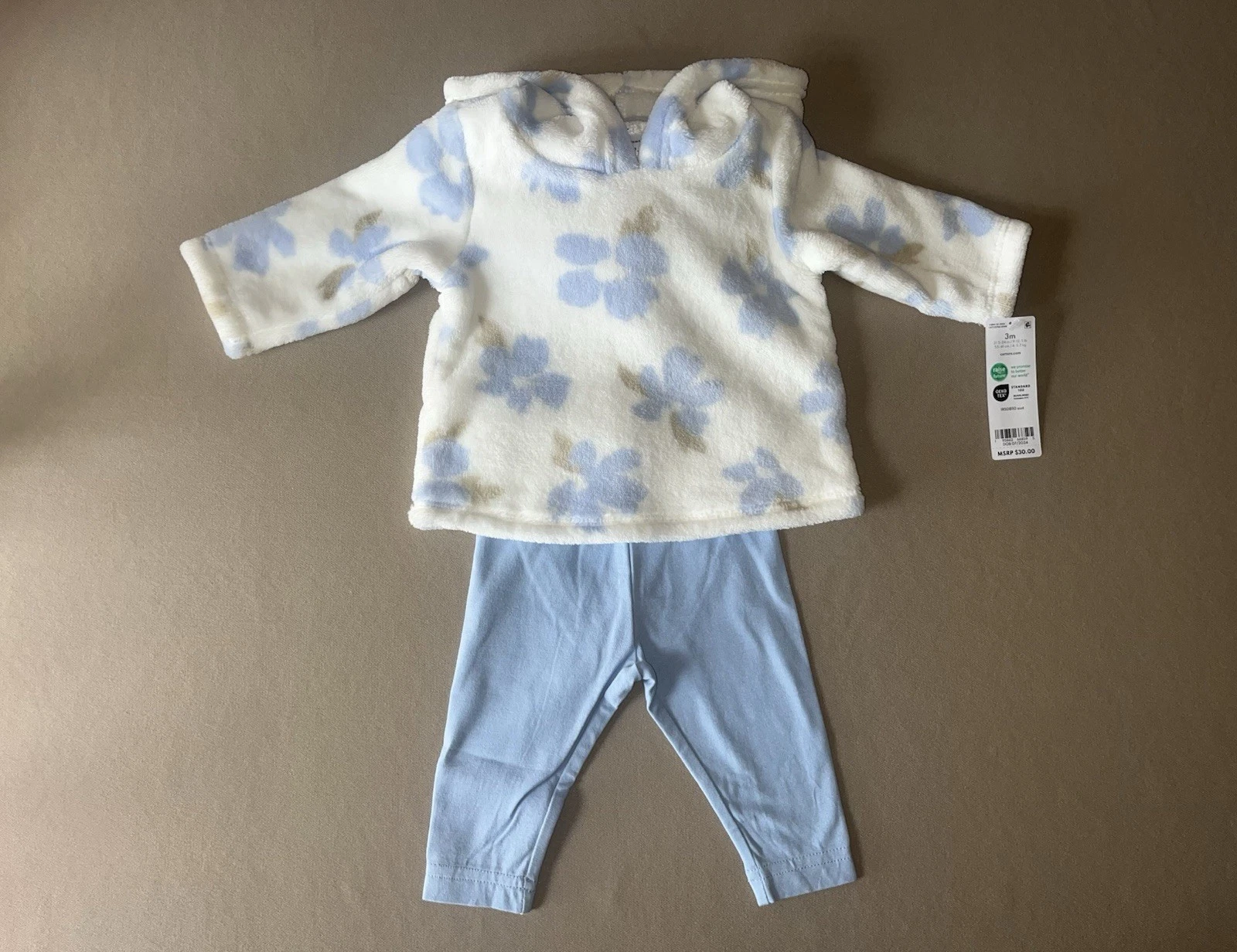 Carter’s Baby Girls 3 Months TWO Piece Outfit~Hooded Top/Bottoms, New With Tags!
