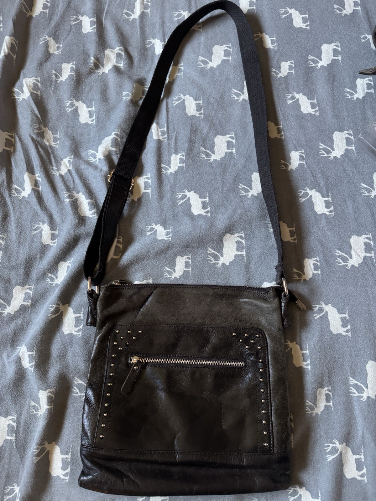 Ameri Leather Cross Body Purse, Real Leather, Bea… - image 1