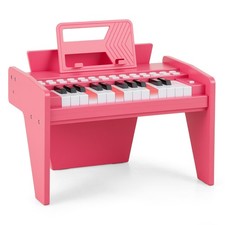 COSTWAY 25 Lighted Keys Kids Piano Keyboard Mini Digital Piano Wooden Toy-Pink