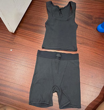 Skims Black Ribbed Knit 2-Piece Set S Tank Top  Shorts Logo