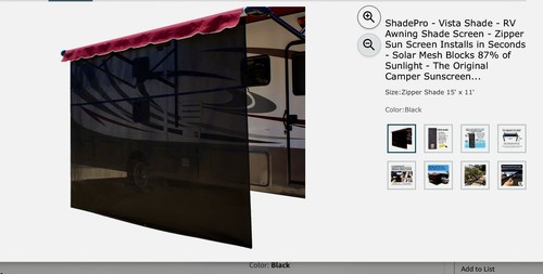 ShadePro - Vista Shade - RV Awning Shade Screen 15’w x11’ L for 16’ Awning