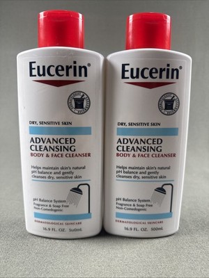 (Lot of 2) Eucerin Advanced Cleansing Body and Face Cleanser 16.9 Oz