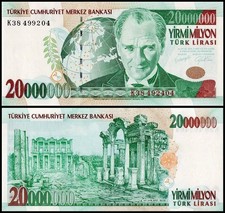 Turkey 20 Million Lira, L.1970 (2000), P-215a.2, UNC
