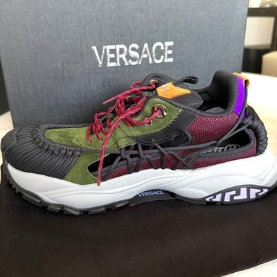 Versace Trigreca Sneakers Mens Green Burgundy Purple 1016711 EU 45 US 12