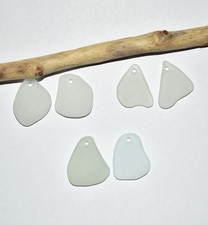 Genuine Large Sea Glass Beads Drilled Real Beach Glass Pair White Jewelry Making