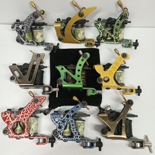 Lot of 9 Tattoo Machines Guns Equipment NEW Old School Designs 2 Coil 10 wrap