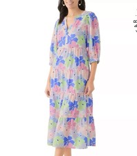 NWT Mary Square Cameron Dress Large Pink Green Floral Tiered Midi New Pockets