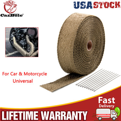 New For Car & Motorcycle Exhaust Tape+Ties 2''x 50'Titanium Exhaust Heat Wrap