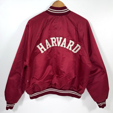 VTG Harvard Starter Men's (XL) Spell Out Satin Jacket Crimson Red USA Made RARE
