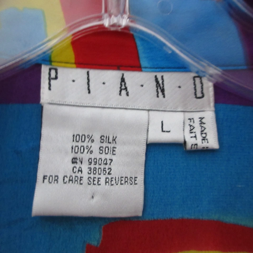 Top de piano vintage grande de seda colorido brillante raro artístico declaración años 80 abotonado Foto 4 de 4