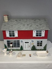 Vintage 1950's Marx 2-Story Tin Litho Metal Doll House With Bathroom Fixtures