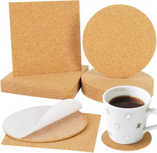 Self-Adhesive Cork Coasters - 16PCS Square Round Corks for Crafts 4 x 4 Inch