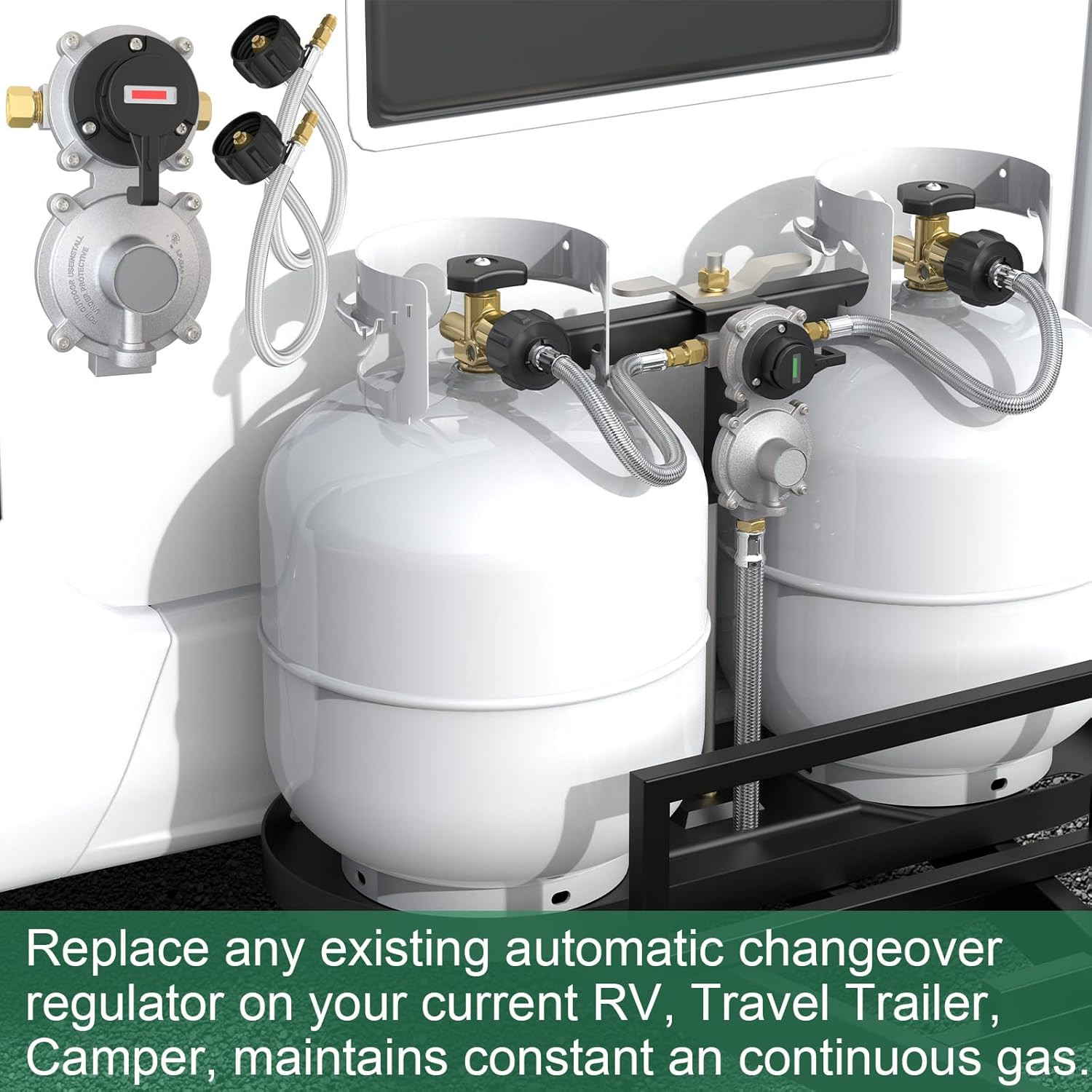 2-Stage Automatic Changeover LP Propane Gas Regulator with Two 18" RV Pigtail Pr