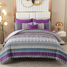 Boho Comforter Set Queen Size,8 Piece Bed in a Bag Bohemian Striped Bedding Quil