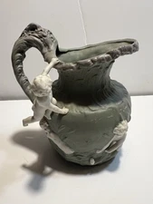 Schafer & Vater Vase German Bisque Green White Lilac Jasperware Art Nouveau