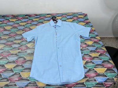 Camisa Casual para Hombre VELERO - Azul Cielo, Slim Fit, Talla S (Manga Corta)