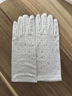 Satin white Gloves With Sparkles. Short Fancy Gloves