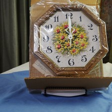 Vtg. Spartus Octagonal Wall Clock With Sunflower Design Made In USA Cottage Core