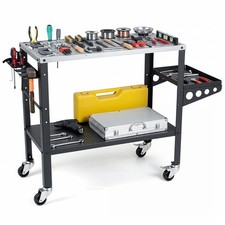 2-Tier Portable Welding Table 545 kg Load Welding Workbench with Lockable Wheels