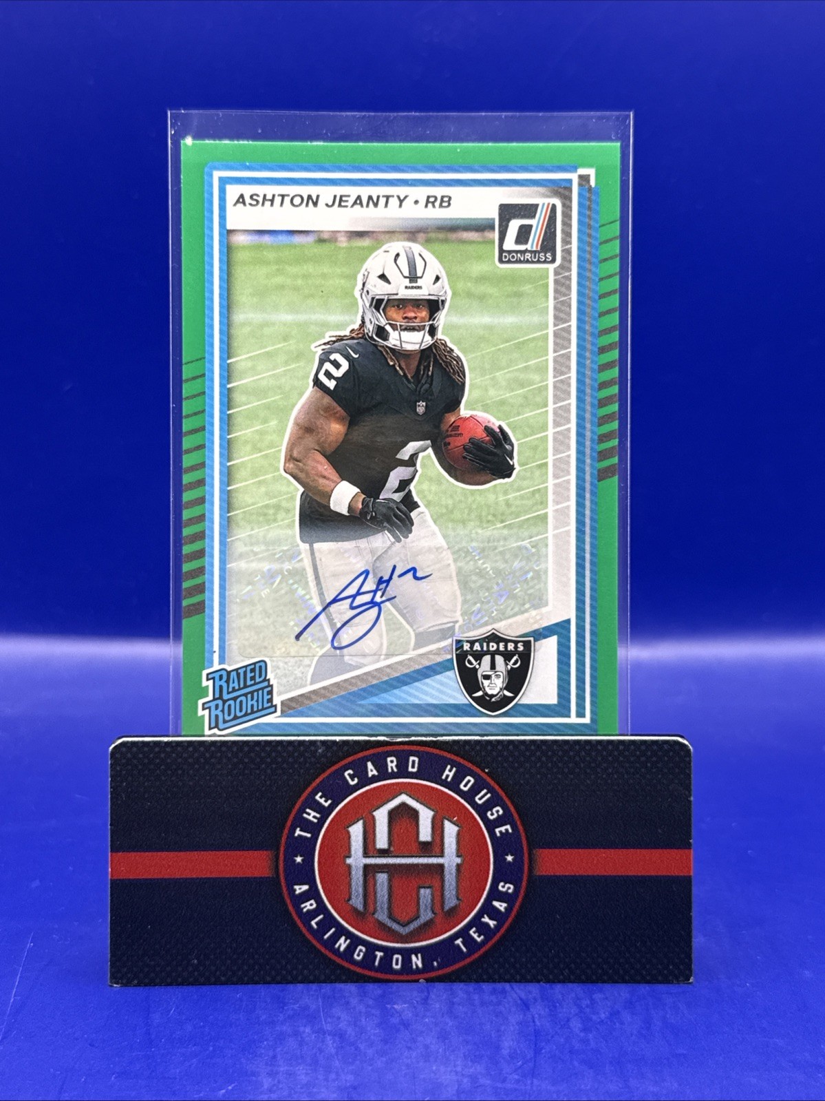 2025 Donruss Ashton Jeanty Green Rated Rookie Auto Las Vegas Raiders JM1