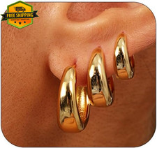 Small Hoop Earrings Set for Women,Trendy 14K Gold Plated Sterling Silver Small C