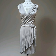 Boston Proper Dress Size M Sleeveless Mocha Gathered Knit Jersey Drape Front