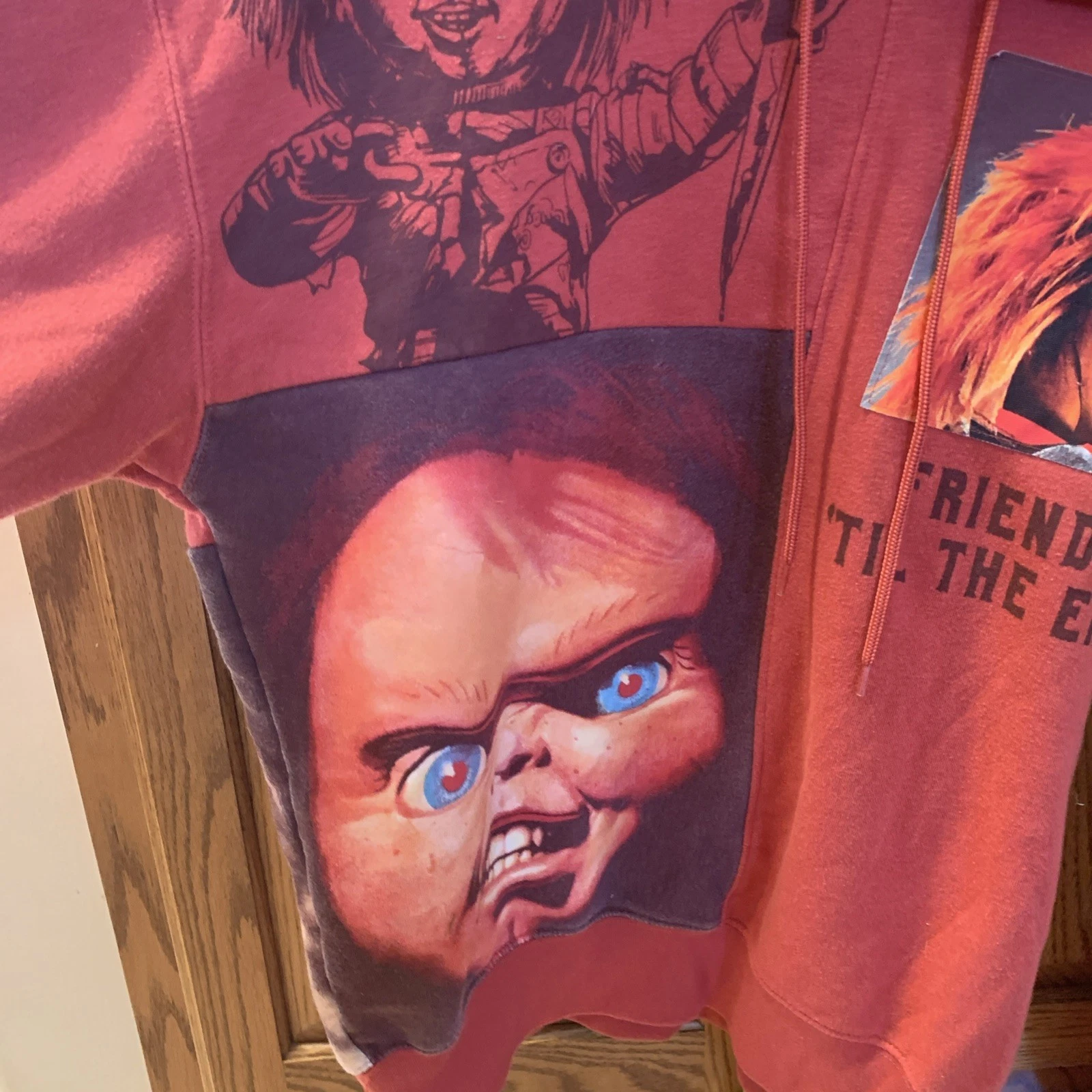 Chucky Horror Movie Patch Orange Pullover Hoodie Halloween