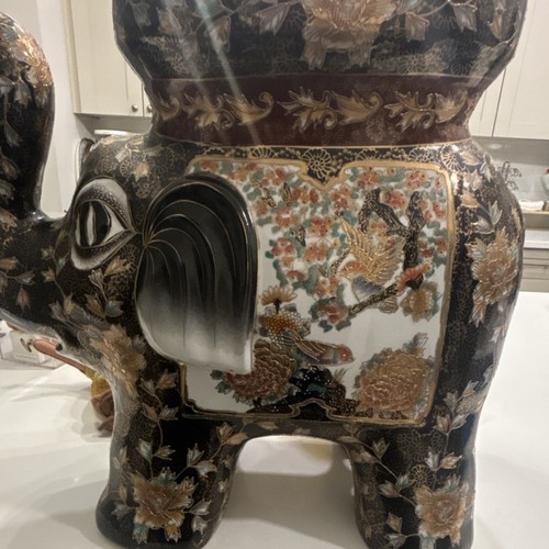 Elegant Elephant Stool with Floral and Bird Design