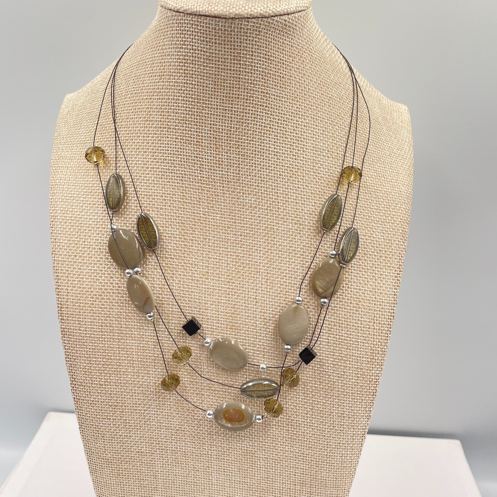 Silver-Tone Translucent Floating Beads Triple-Str… - image 1