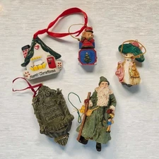 Vintage Lot of 5 Ornaments Variety of Shapes Retro Styles Various Sizes EC 