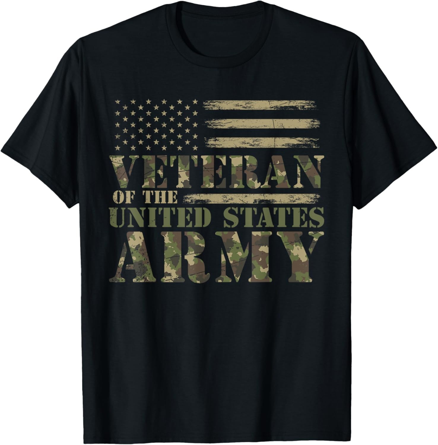 Proud US Army Veteran Camouflage Flag Patriotic T-Shirt
