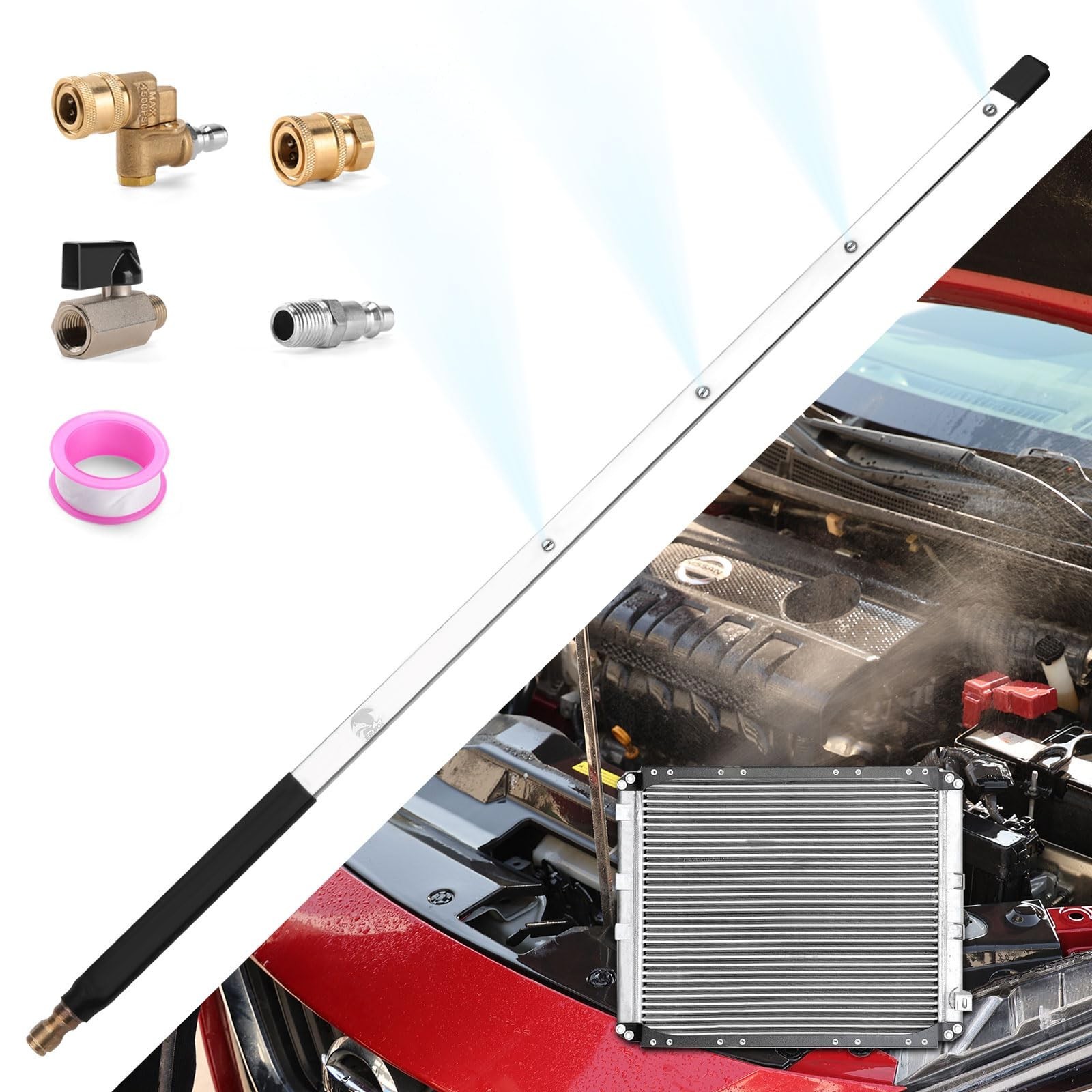 24 Inch Pressure Washer Wand for Car Radiator Cleaning Tools, Dual-Use Radiat...