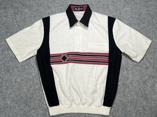 80's vtg ALAN STUART Shirt M white Black magenta color block Banded Waist USA