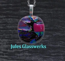 Hand Crafted Dichroic Fused Glass Pendant W/Chain #1524