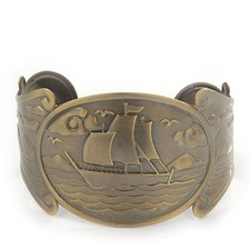 Gebürstetes Gun Metal "Sailing Souls" Silhouette Armreif Armband - bis 20 cm Länge