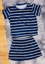 Cat  Jack Girls 6-7 Navy White Striped Short Sleeve T-Shirt  Skirt Set 2 Piece