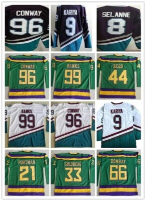 Movie 9 Kariya 8 Selanne 66 Bombay 21 Portman 99 Banks Reed Goldberg Jersey Sewn