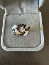 Vtg Sterling Silver Cluster Marcasite Abalone Ring Sz 7.5