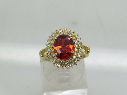 10k Yellow GoldOval Red Tourmaline Round White Stone Accent Halo Ring Size 6.75
