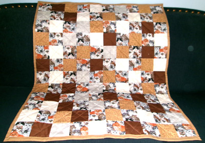 Handmade Baby Crib Quilt, Lots & Lots of Cat Fabric Prints, 40'' x 45''