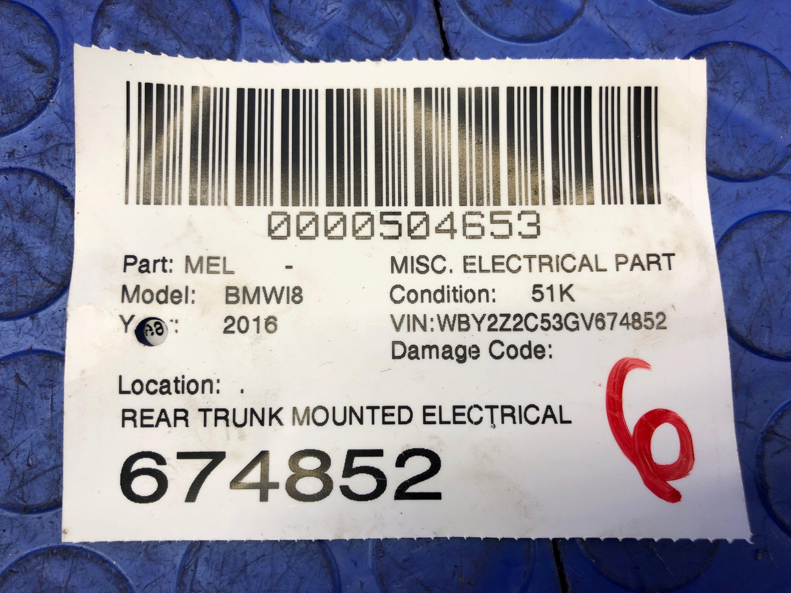 2014-2020 BMW I8 OEM REAR TRUNK MOUNTED ELECTRICAL FAN 17427639680