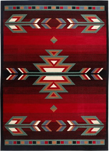 Aztec Area Rug Southwestern Red Black Turquoise/Green Arrow Floor Carpet 8' x 10 - Picture 4 of 8