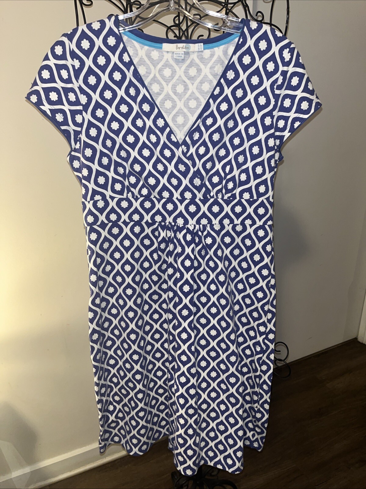 BODEN Dress Womens Size 8 Petite Blue Print Short Cap Sleeve