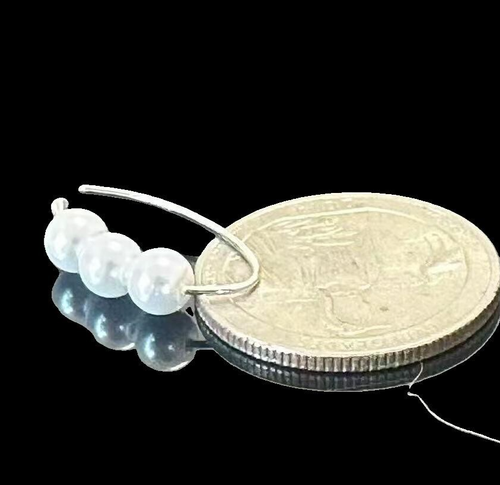 925 Sterling Silver 5.5mm White Shell Pearl Channel-Set 1'' Earrings Hoop - Picture 2 of 5