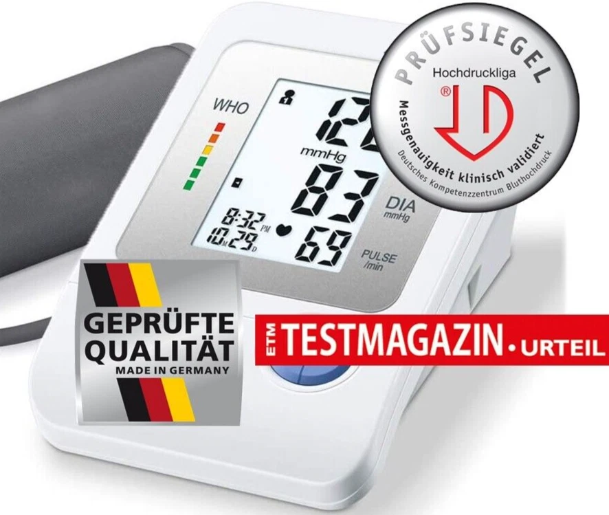 BEURER, SANITAS Misuratore di pressione arteriosa braccio superiore vincitore del test alta precisione più tre regali